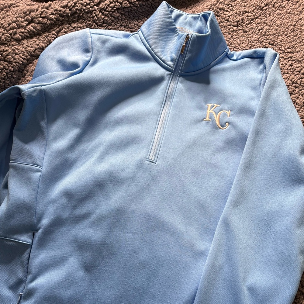 KC Nike Women Embroidered Light Blue Quarter-Zip Sweater